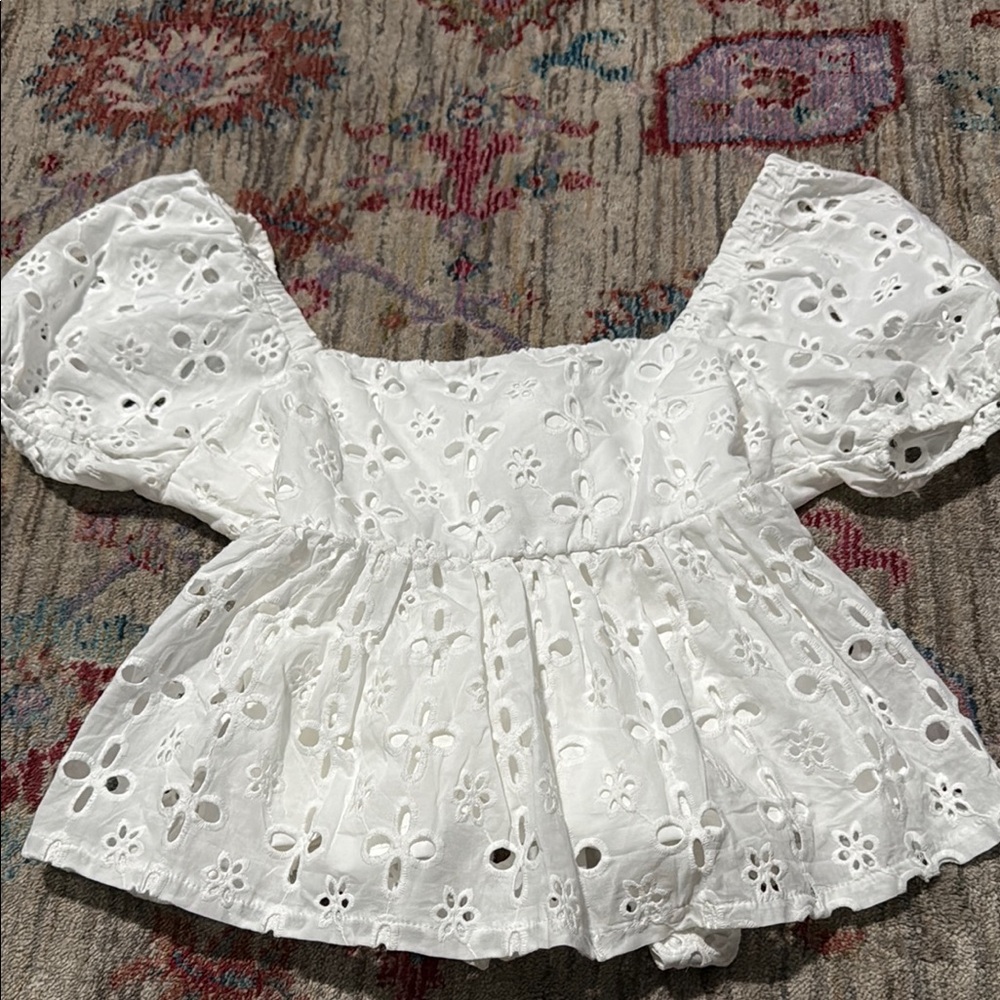 Trixxi White Puff Sleeve Ruffled Blouse
